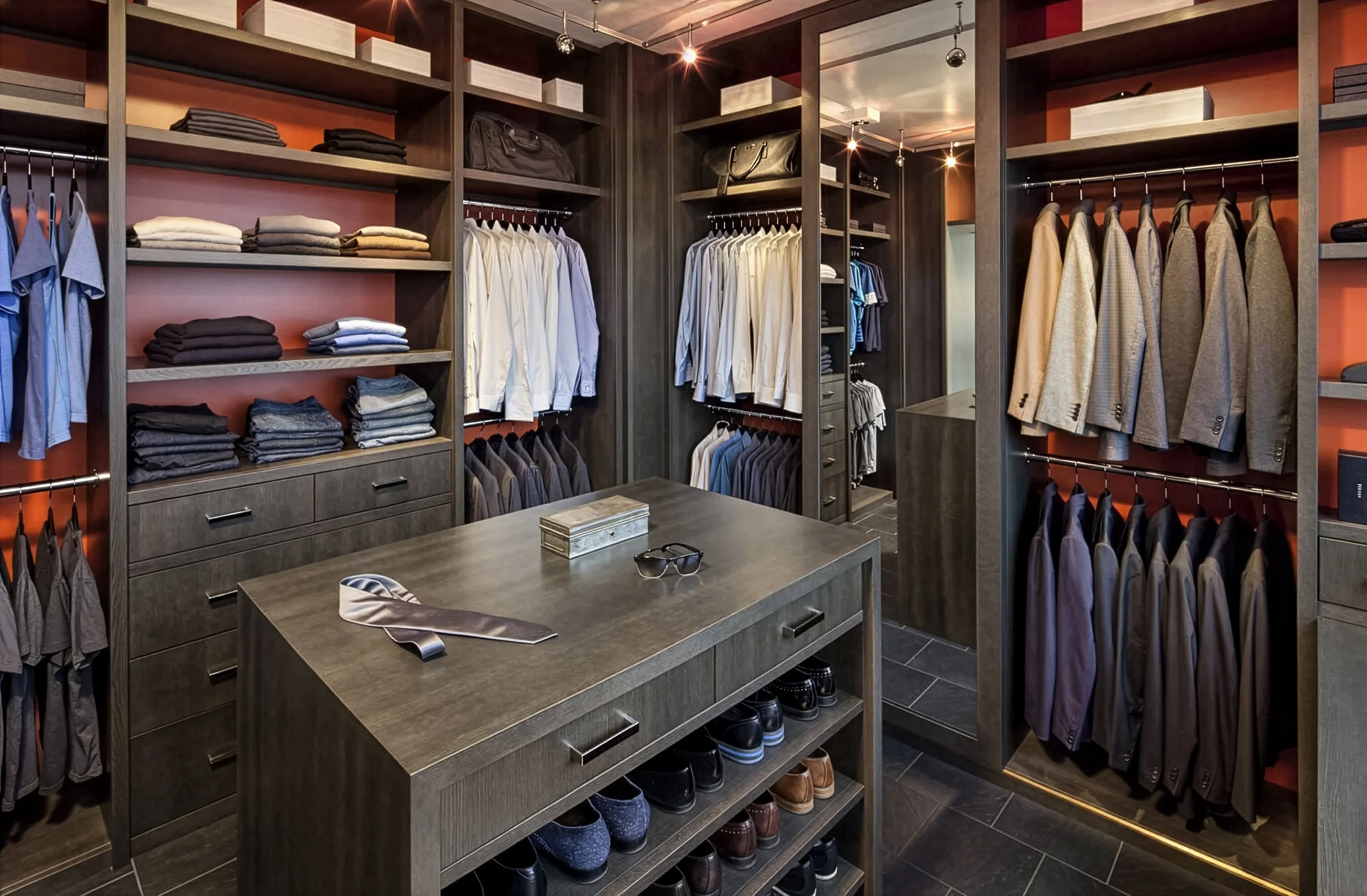 side closet with clothes and shoes