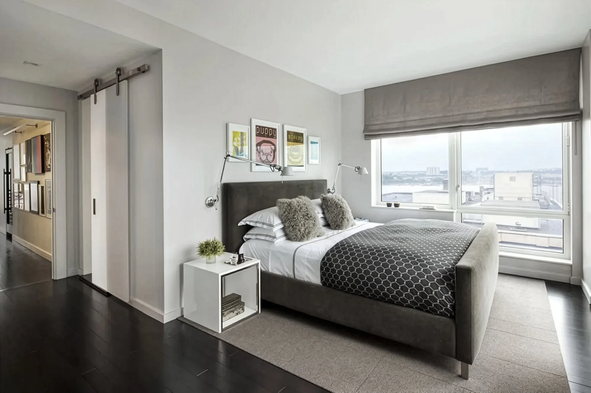 bedroom with bed and side table