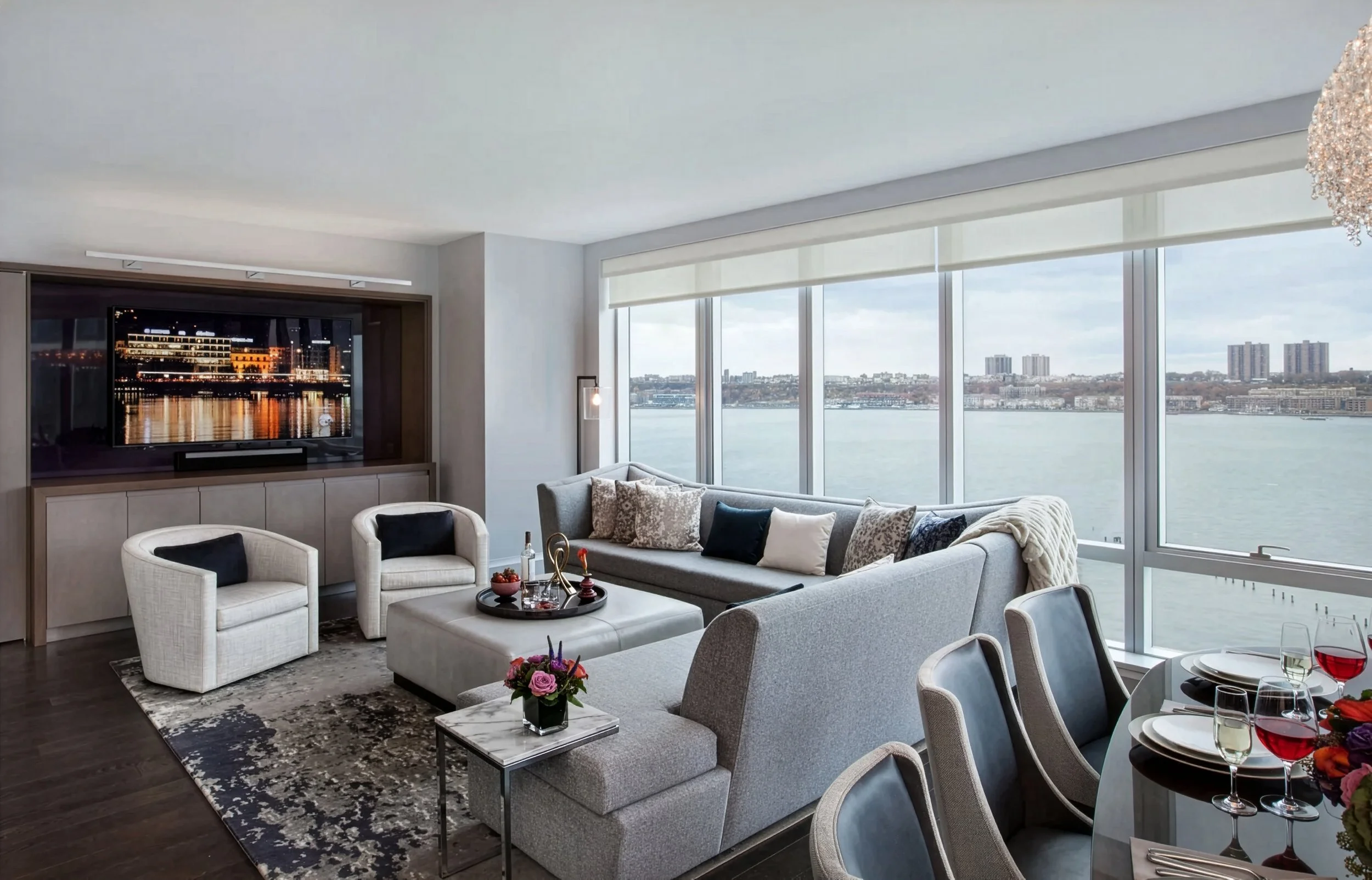 Living room with a view of river