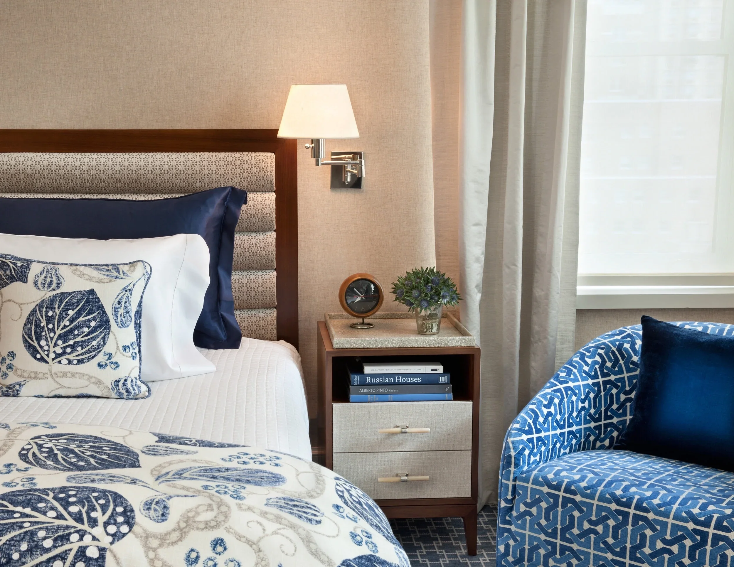 Detail of bedroom focusing on bed