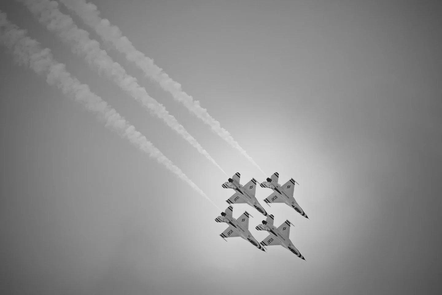 I was in a total black-and-white mood when I sat down to edit this one. ✈️

There&rsquo;s something about the monochrome look that really makes the exhaust trails pop.  Without the blue sky competing for attention, you can see the grit and texture in