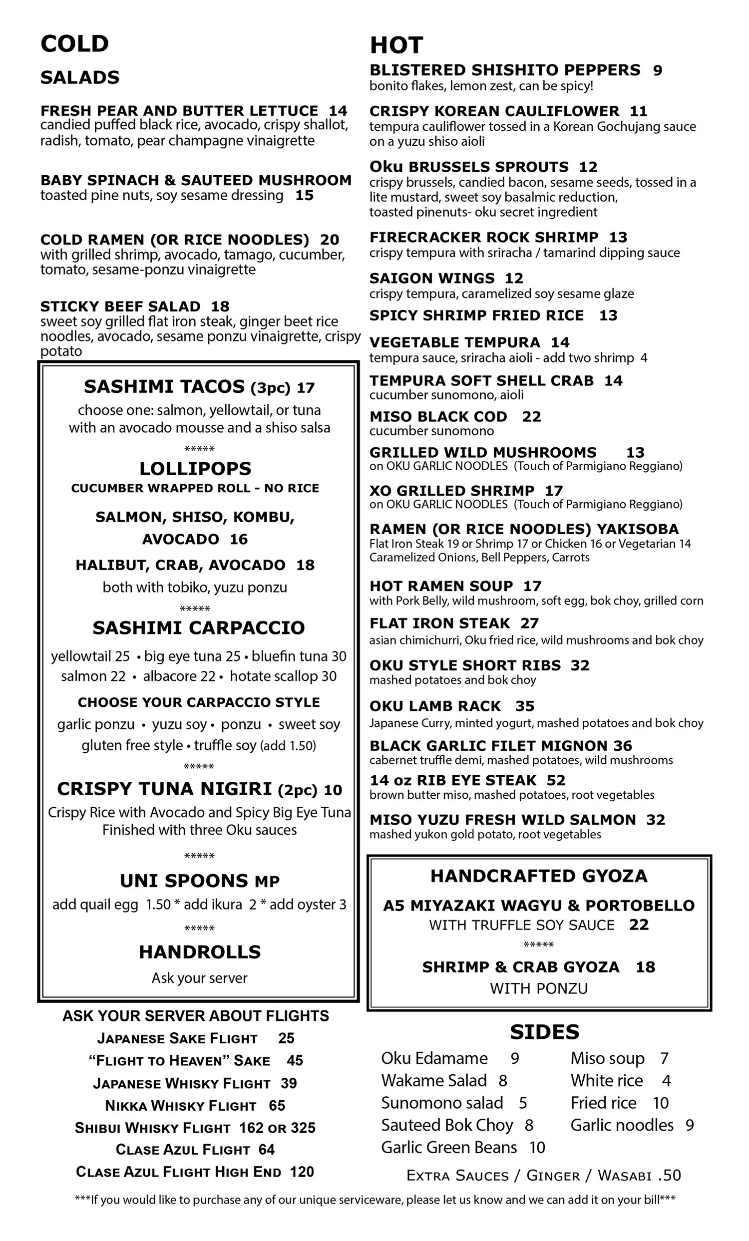 Oku Menu Charleston Sc