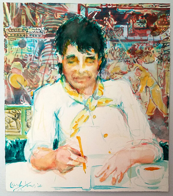 Bradley Jones in Kresge Court  13” x 14” (33cm x 36cm)    2020