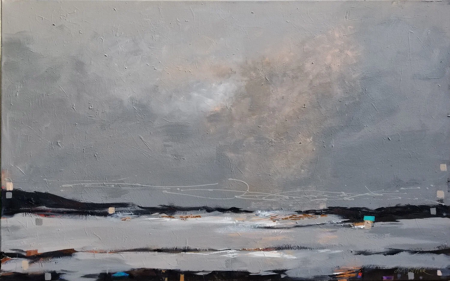 Leslie-Ann-Butler- Northwest-Painter-Into-The-Evening-Ocean-Sea-Gray-Black-Light-On-Water-30-x-48