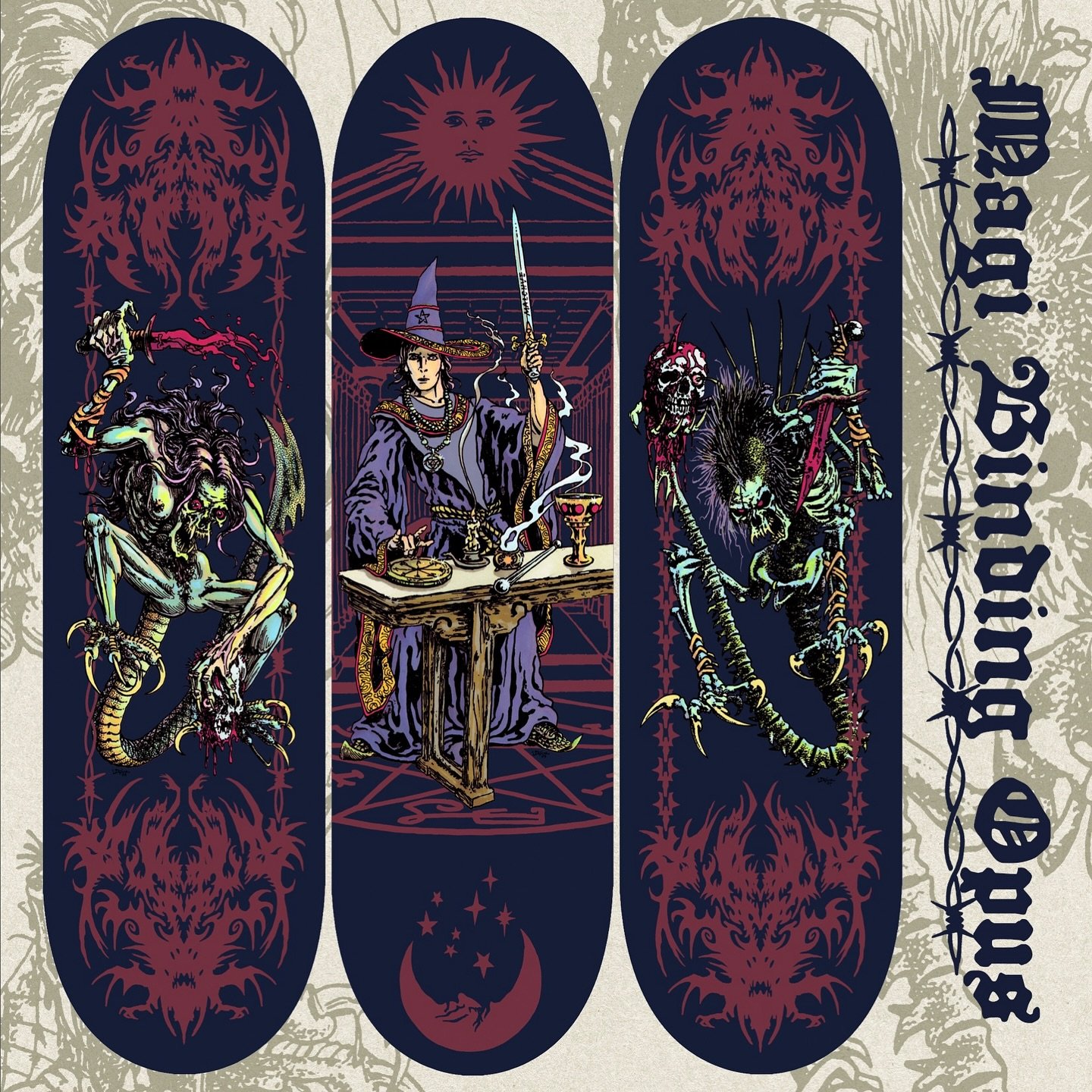 AVAILABLE
Just finished this deck series titled: Magi Binding Opus. Extremely proud of these! 
.
#drawing #illustration #design #skateboarding #esoteric #occult #defameart #markerdrawing #magick #magician #skateboards