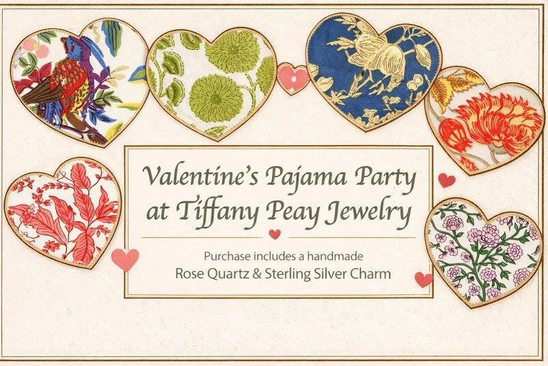 Tucson find! 100% Cotton, handmade Pajamas special for Valentine&rsquo;s Week. Super cute matching bag plus they come with a handmade (by Tiffany) sterling silver &amp; Rose Quartz heart charm! 🩷🩷Very limited quantity, $148 in the shop this week!  