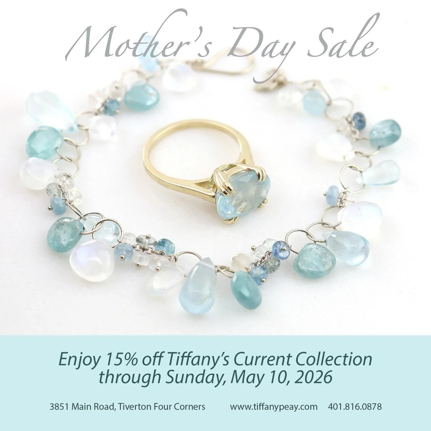 Our Annual Mother&rsquo;s Day Sale is on! Now through Sunday, May 10.  Tiffany&rsquo;s work is 15% off &amp; Never pay sales tax 🤍 Open daily starting May 6 
Take a ride @tivertonfourcorners
