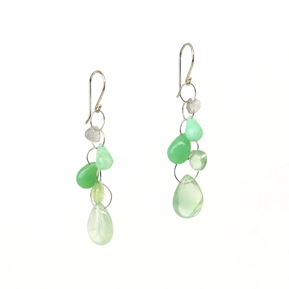 Prehnite, Chrysoprase and Labradorite 5x Loop 14k White Gold Earring