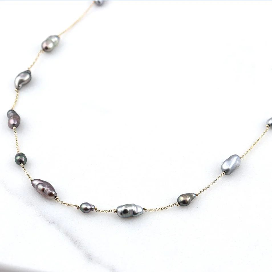 Tahitian Keshi Pearl Ruffle Necklace