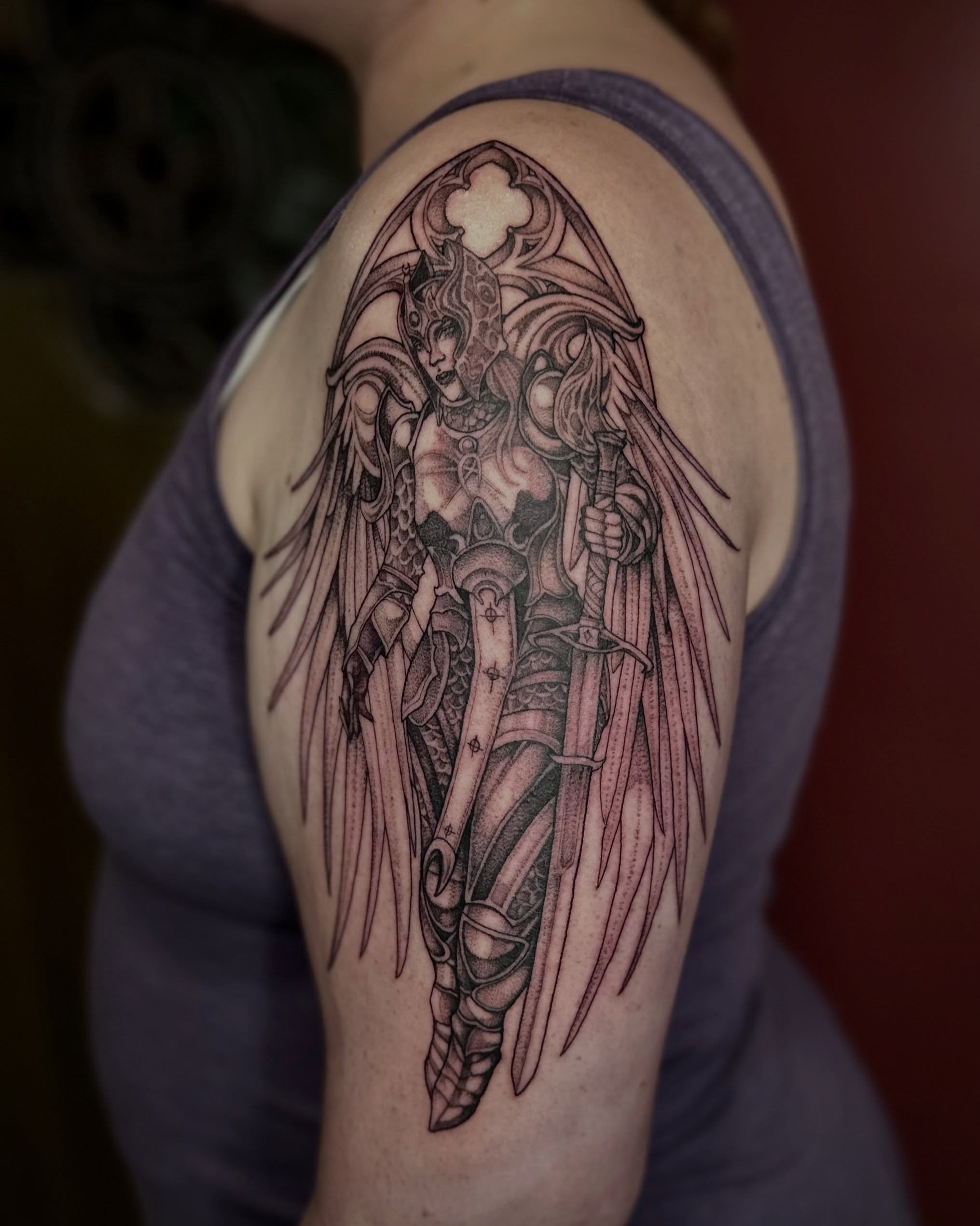Dame Aylin from Baldur&rsquo;s Gate 3 I got to do for my clients first tattoo!! Thanks so much for trusting me with your first piece, I&rsquo;m honored 🖤🖤🖤

#baldursgate3 #videogametattoo #baldursgate3fanart #tattoosnob #ladytattooers