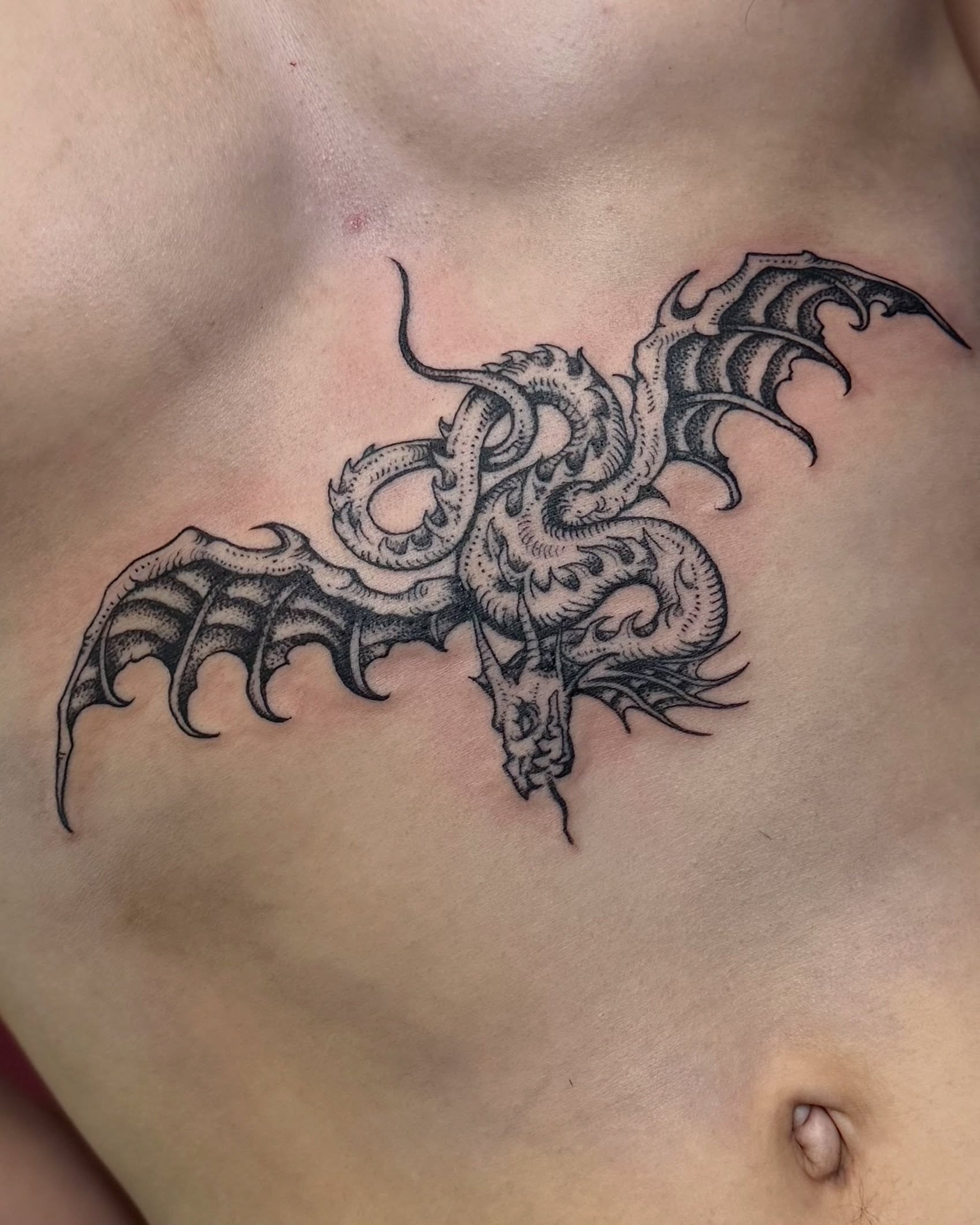 Got to do this sick medieval style serpent/dragon piece on the talented @izkrod who&rsquo;s currently an apprentice at Black Fern Tattoo! Thanks so much for your continued trust 🖤 Check out @izkrod work and give him a follow!!

#medievaltattoo #drag