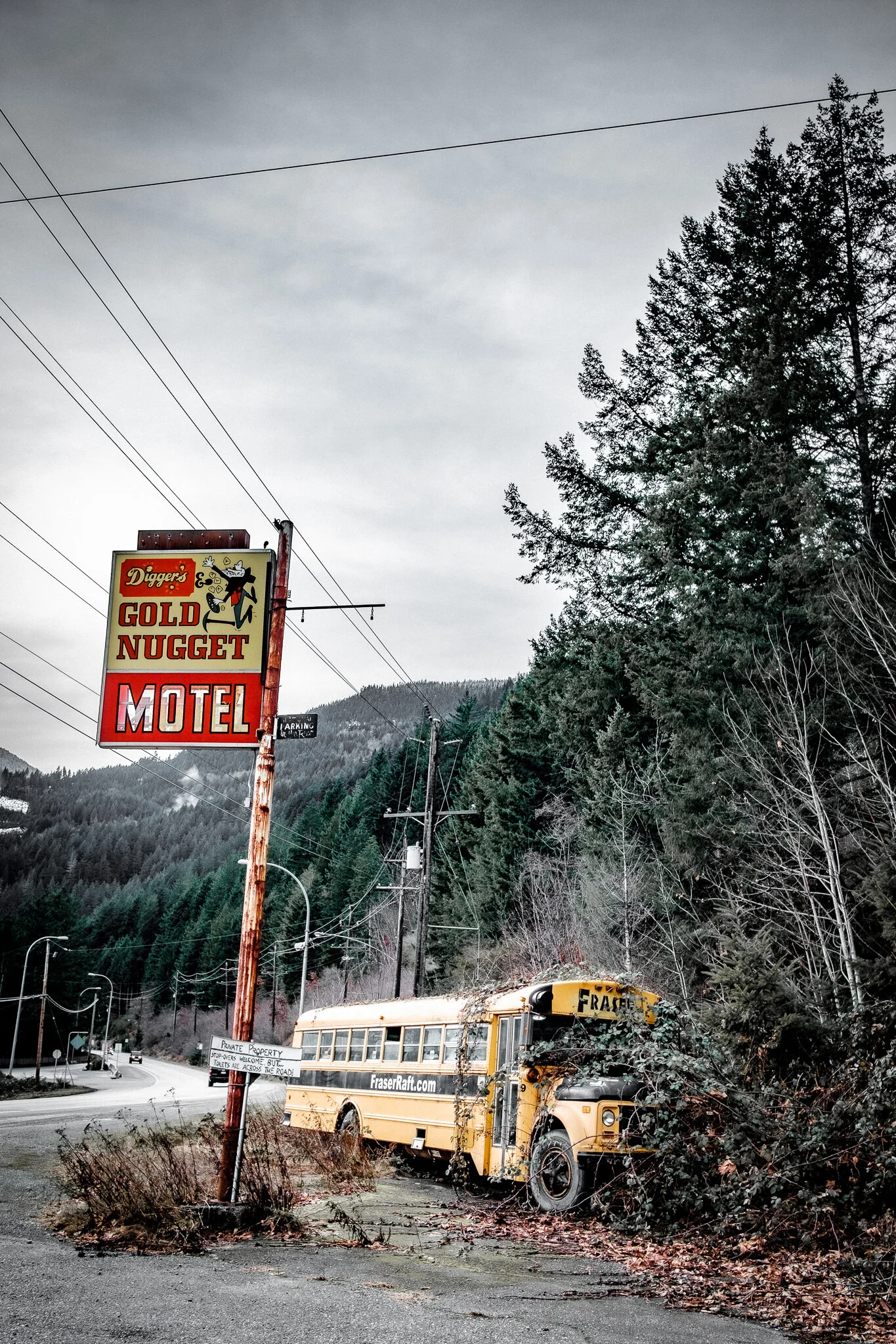 Abandoned schoolbus in the Canadian wilderness
