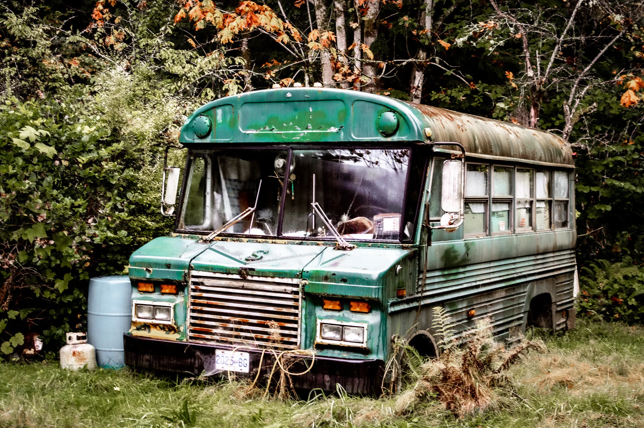 Abandoned bus in the Canadian wilderness
