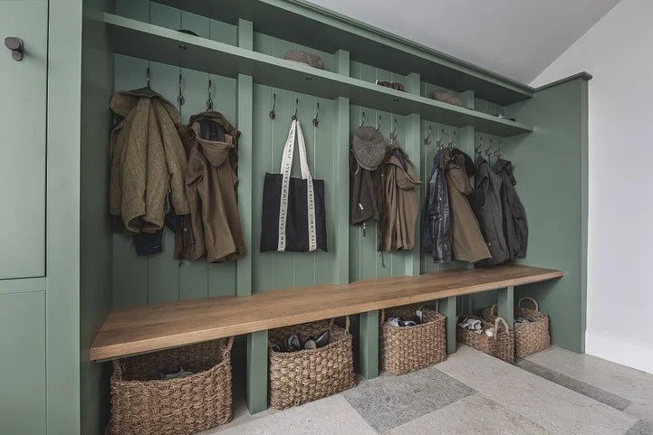 BOOT ROOM // COTSWOLDS
⠀⠀⠀⠀⠀⠀⠀⠀⠀
Boot room joinery, at our Cotswolds project. From personalised seat partitions for each member of the family  to beautiful bead & butt panelling and solid Oak seat top, all details carefully considered with both a