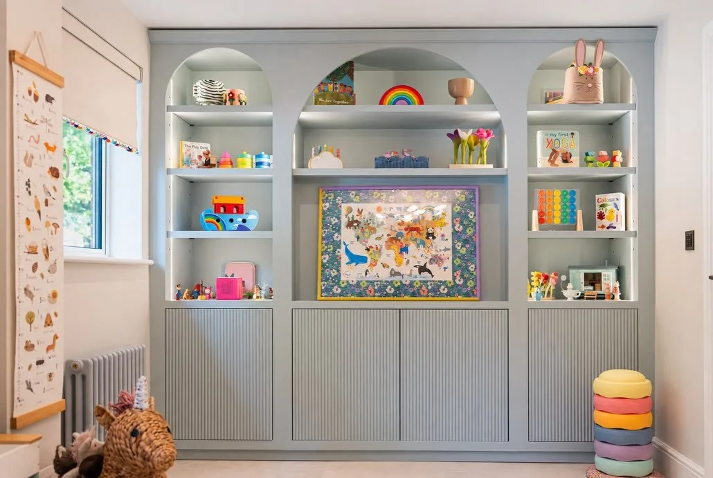 PLAYROOM // HILL HOUSE 

A little room for big imaginations at Hill House.

Reeded base cabinet doors keep toys tucked away, while soft arches and gentle LED lighting bring warmth and character to the playroom. 

Hand-painted in &lsquo;Lie In&rsquo; 