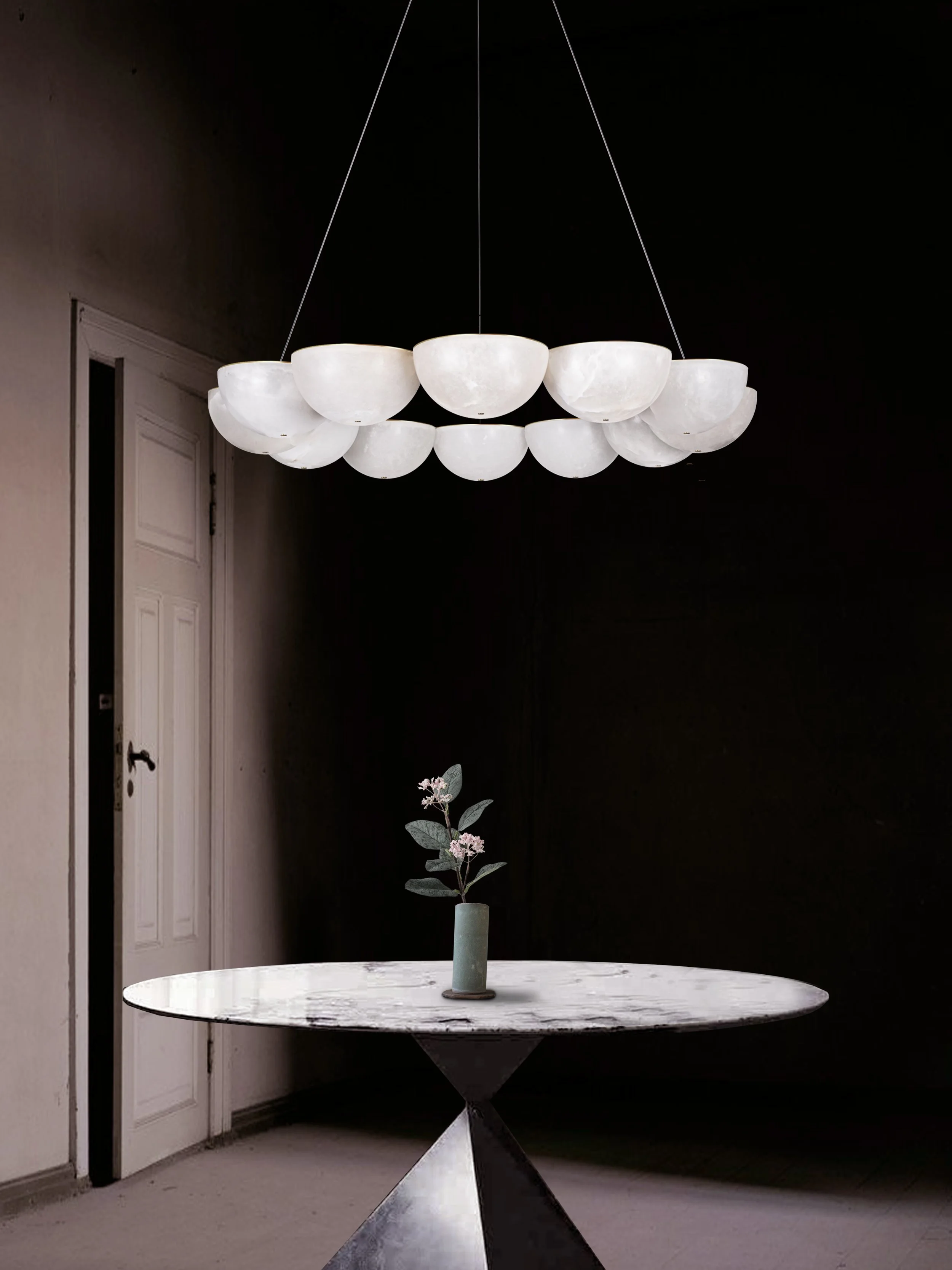 Marc Wood, Hemisphere Chandelier, Lifestyle 1, Alabaster Brass, off.jpg