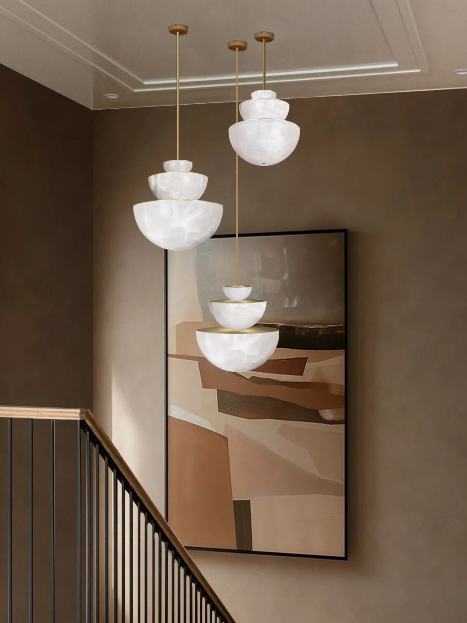Marc Wood, Hemisphere triple pendant light, luxury, brass alabaster.jpg