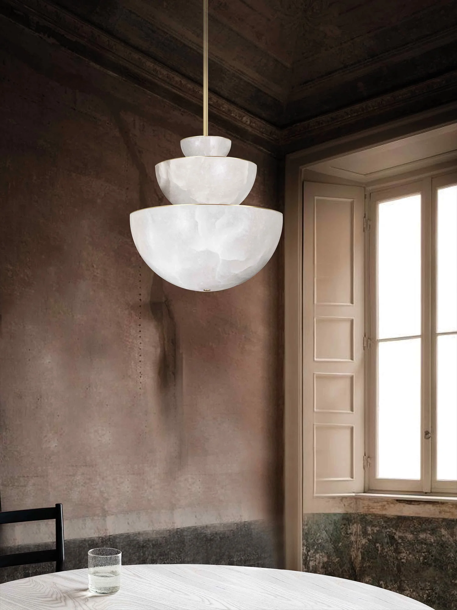 Marc Wood, Hemisphere Pendant, Alabaster Brass, Lifestyle 1.jpg