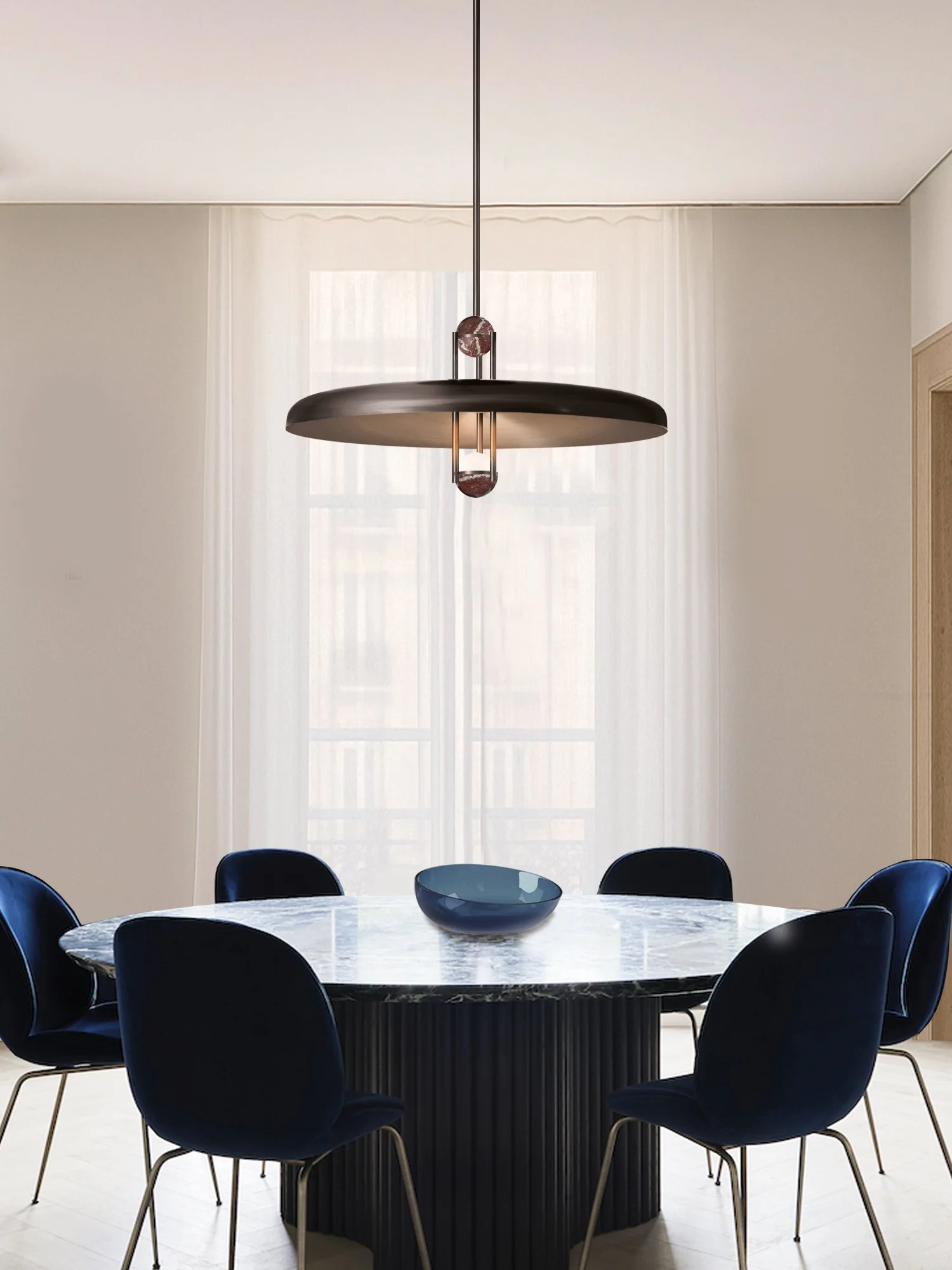 Marc Wood, Apollo pendant light, brass marble, lifestyle 35.jpg