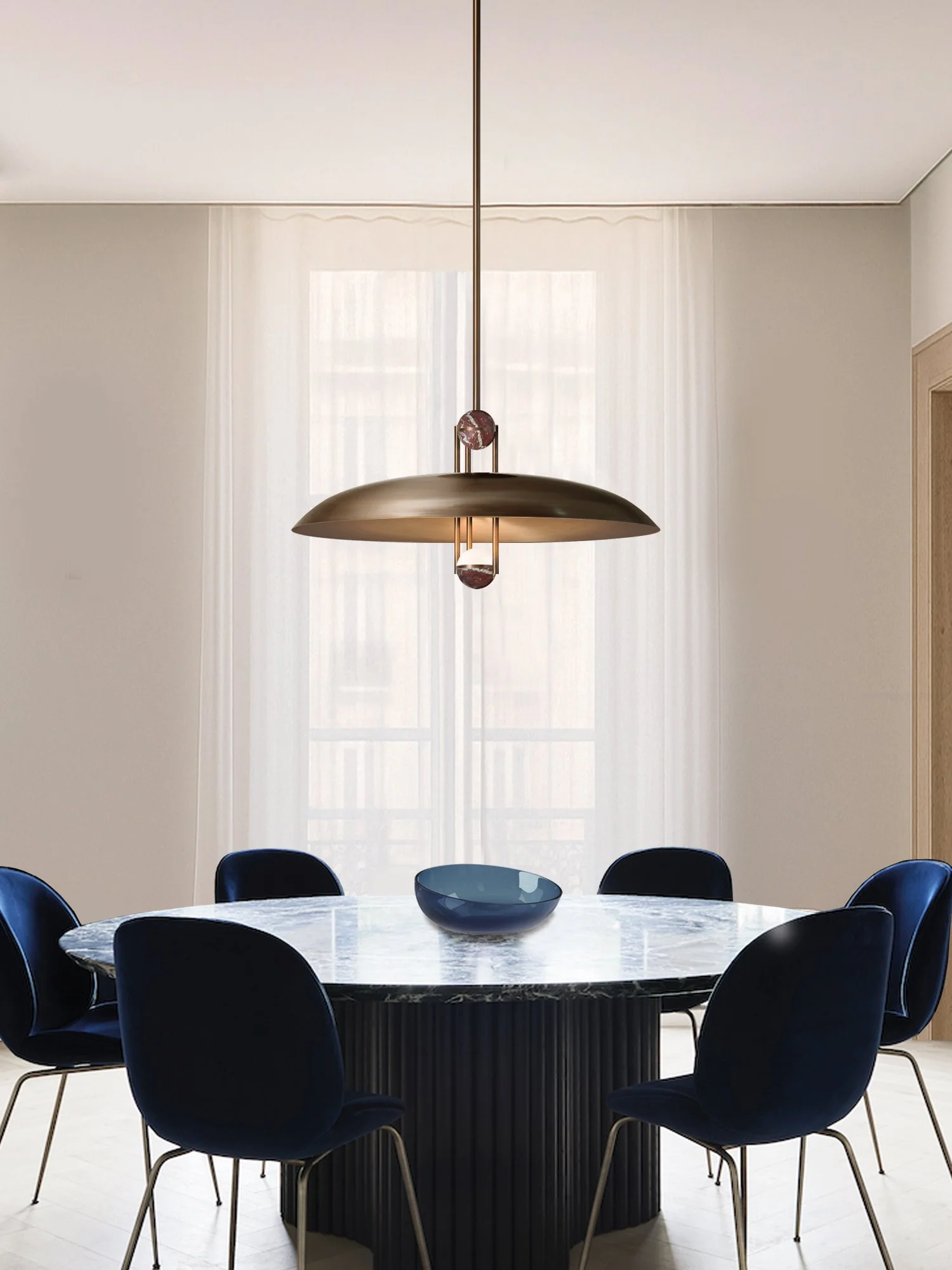 Marc Wood, Apollo pendant light, brass marble, lifestyle 35.jpg