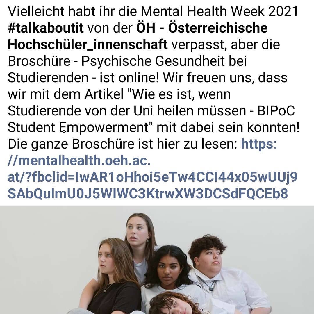 Vielleicht habt ihr die Mental Health Week 2021 #talkaboutit verpasst, aber die Brosch&uuml;re - Psychische Gesundheit bei Studierenden - ist online! Wir freuen uns, dass wir mit dem Artikel &quot;Wie es ist, wenn Studierende von der Uni heilen m&uum