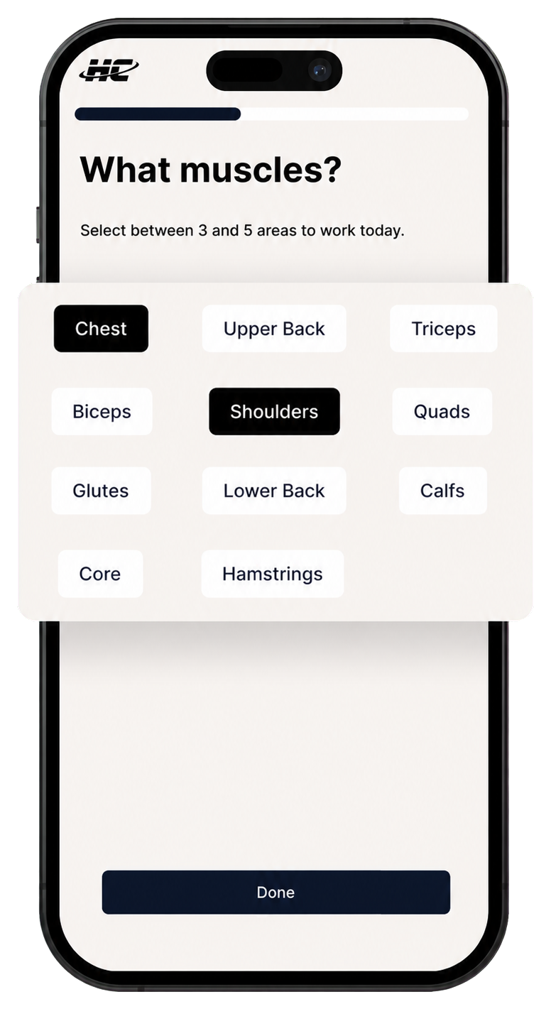 Choosing which muscles to train in HoloCoach
