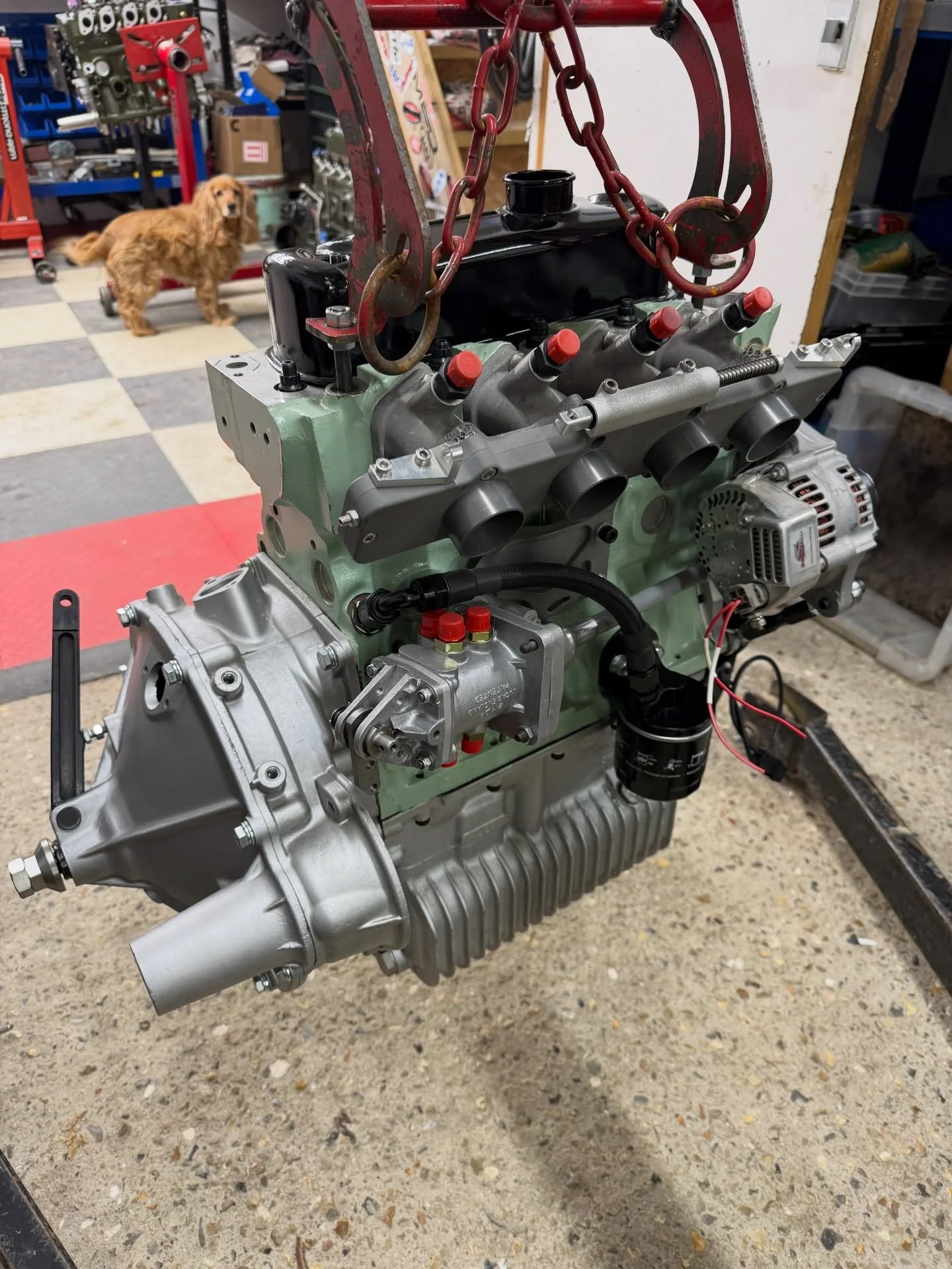 Engine install!! Amazing to finally get this engine in place that has taken probably 3 years to get to this point. 
Looking forward to the next chapter on fuel system, interior and getting the mechanical injection and slide throttle assembly working 