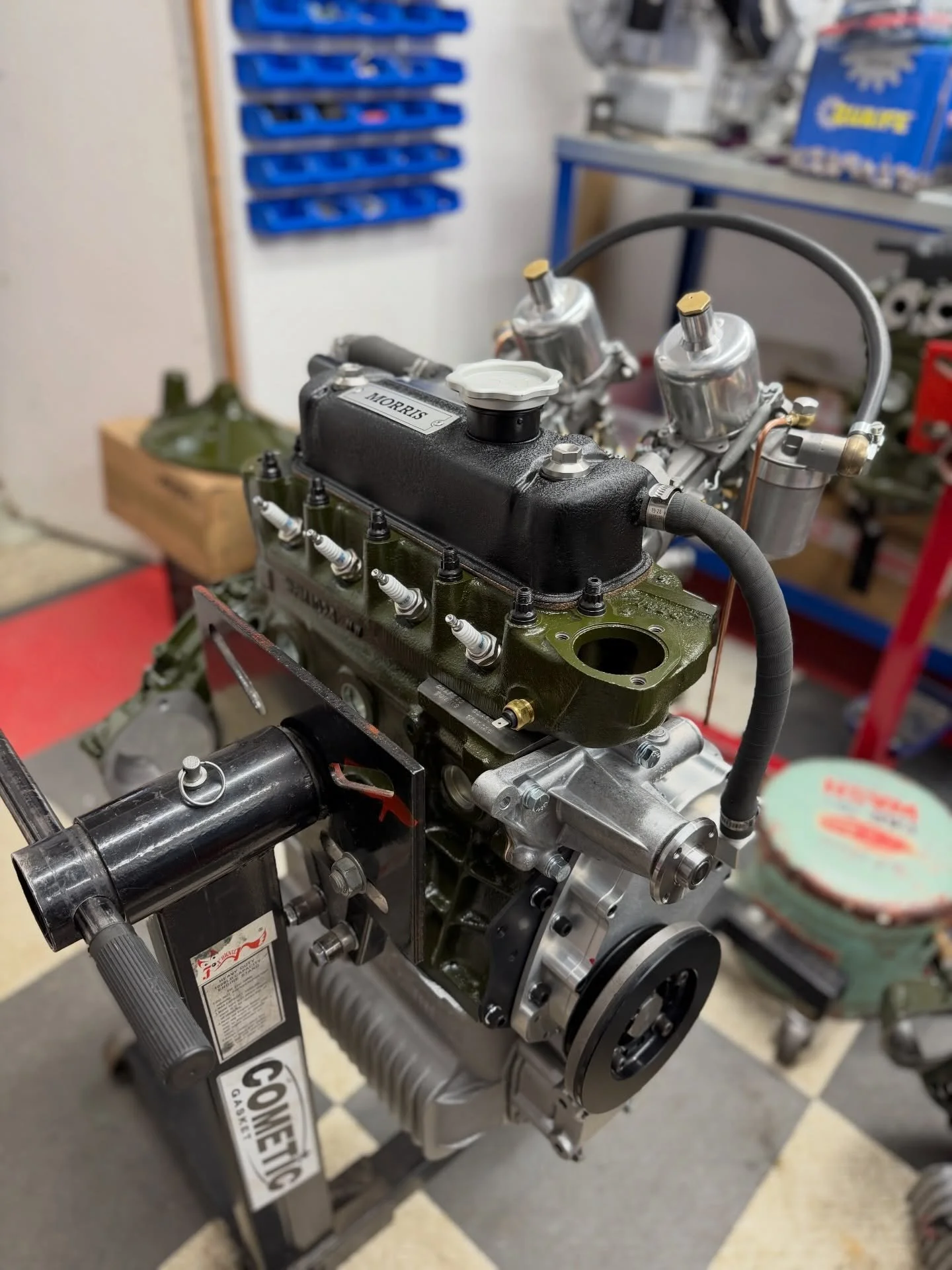 Time to come off the stand and get prepared to the dyno. Soon be barking from those H4 competition carbs. #carbs #mini #engine #specialist #dyno