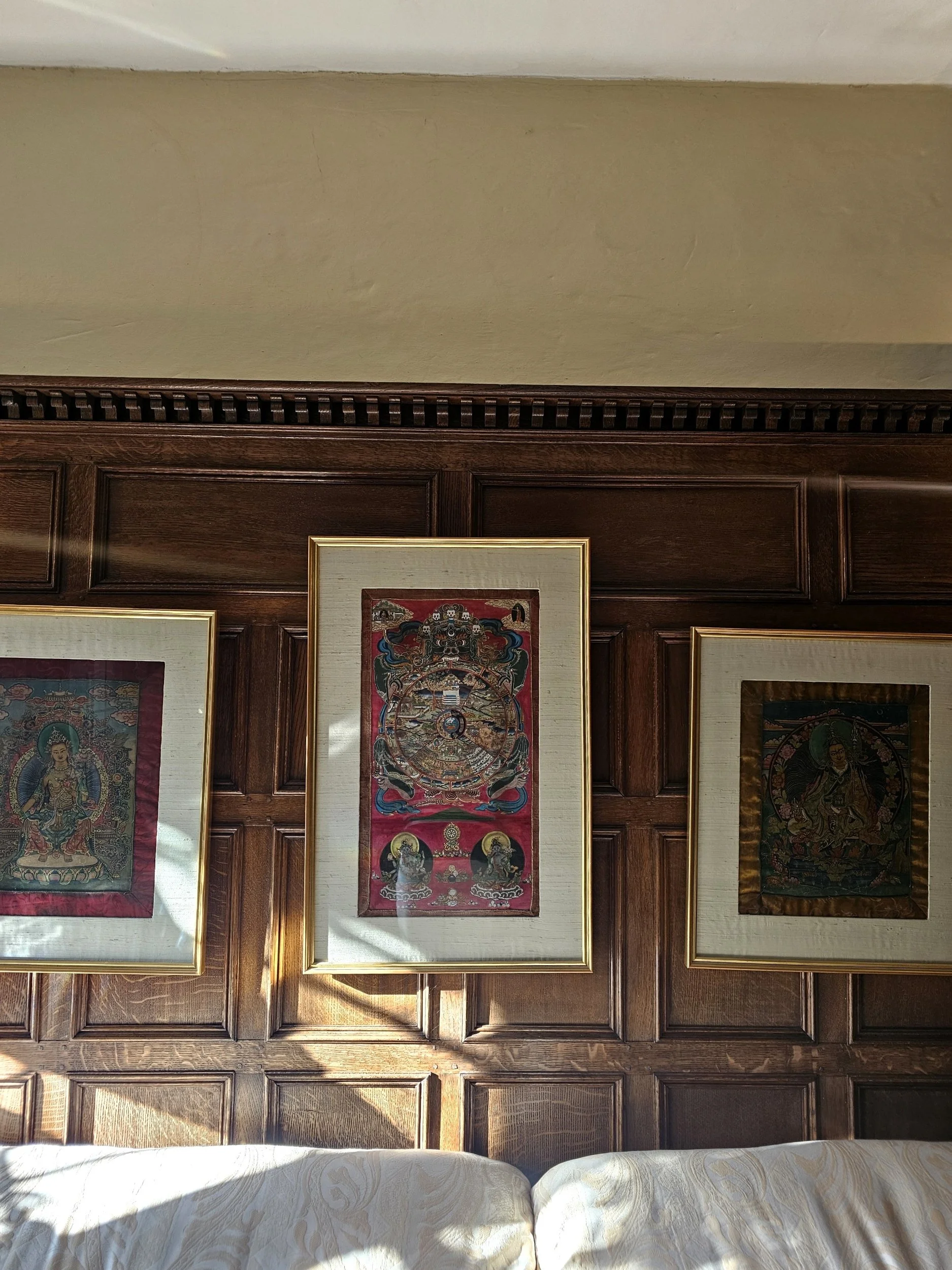 Three woven tapestry framed