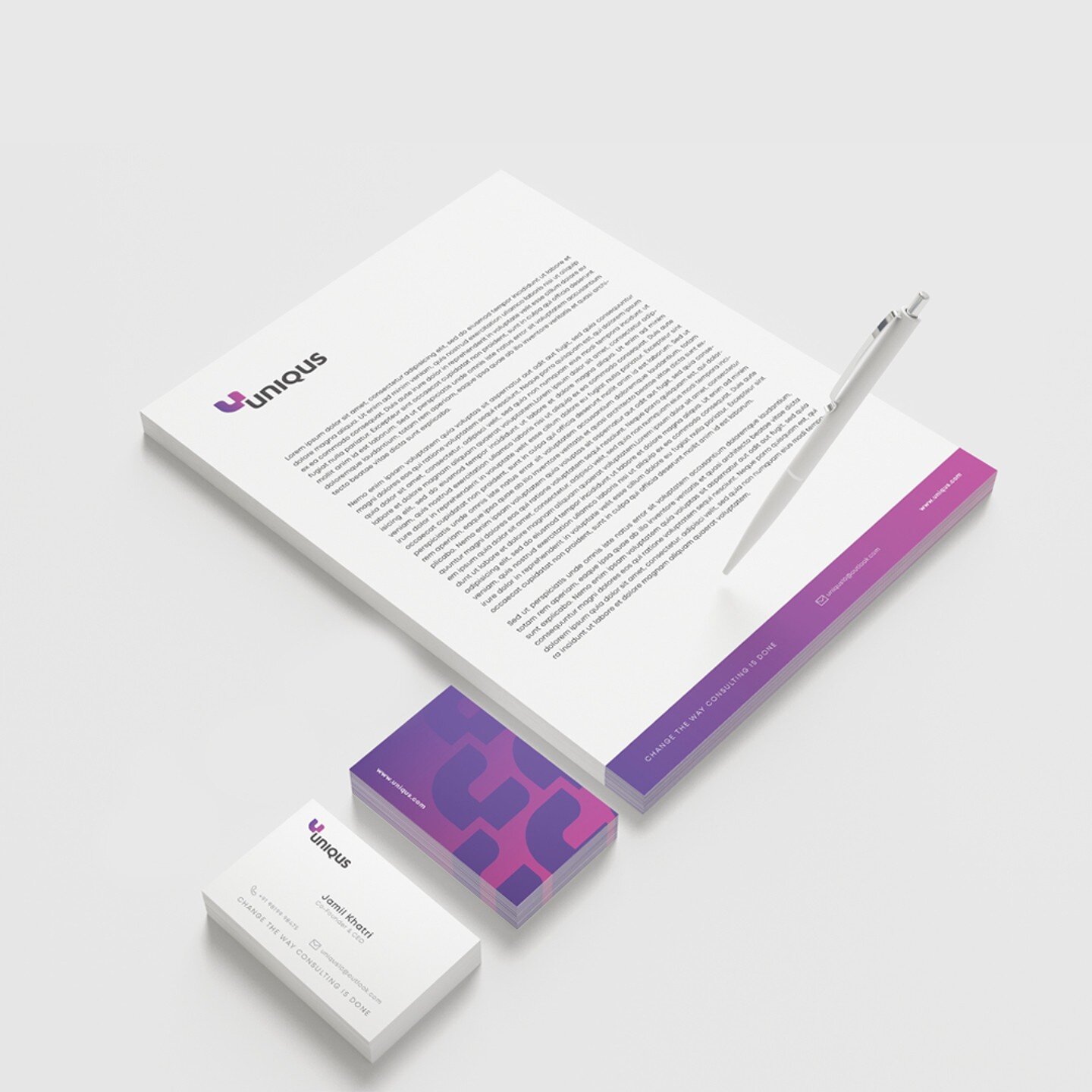 Corporate Stationery Design for Uniqus

The ever growing pattern along with the vibrant gradient create a strong recall value for the brand. Maintaining the visual language through the various collaterals consistently reinforces the brand image.

#br