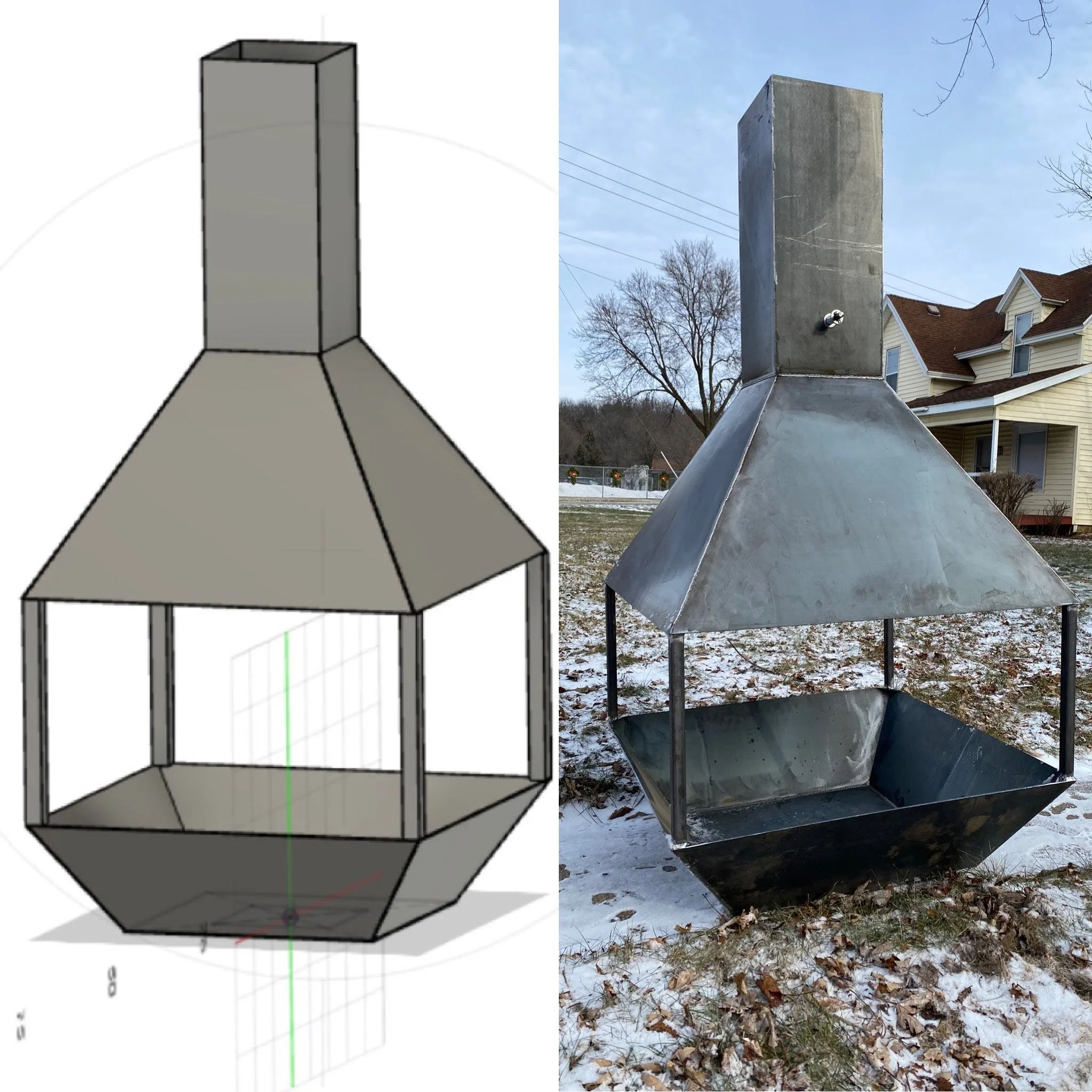 Custom Steel Chiminea Fire Pit with its 3d Render