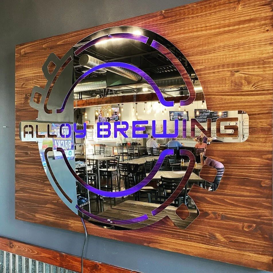 stainless steel backlit brewery sign - Somnus Customs