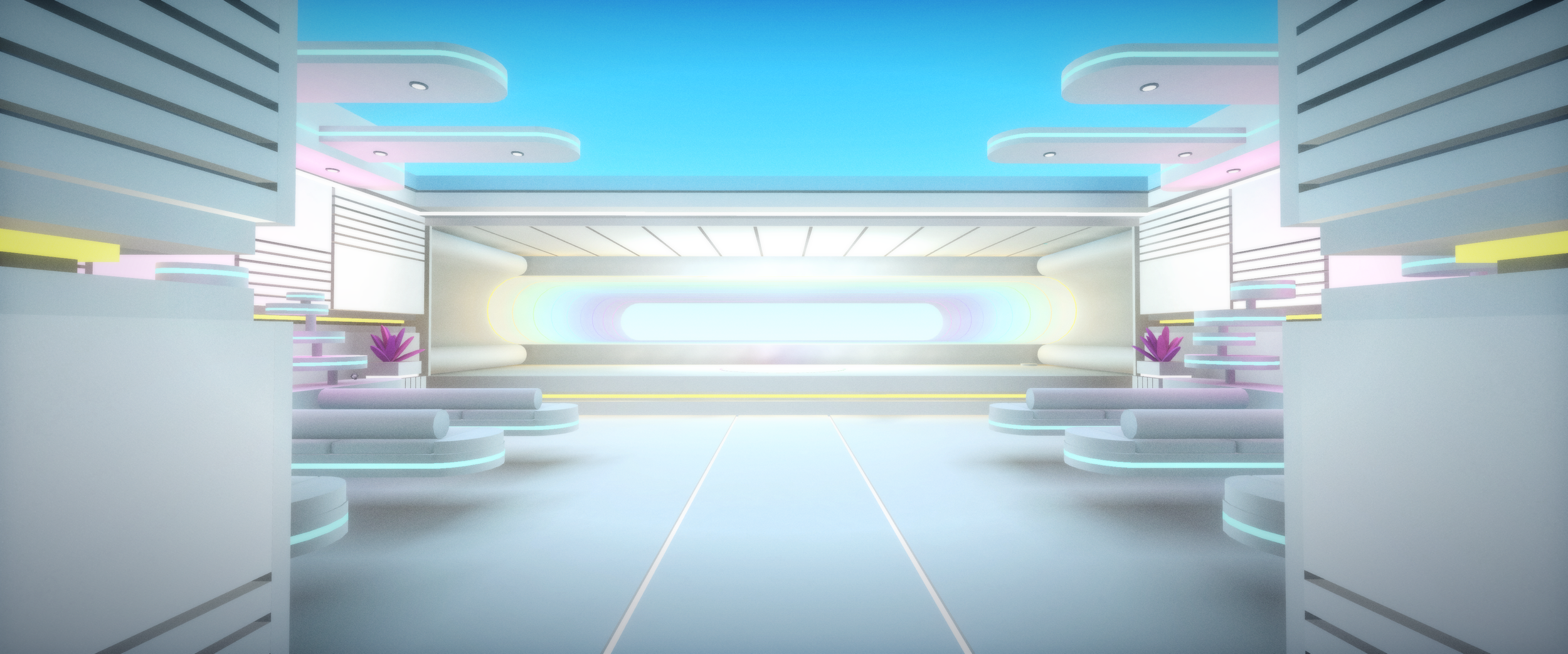 Audience seating — symmetrical lounges facing stage