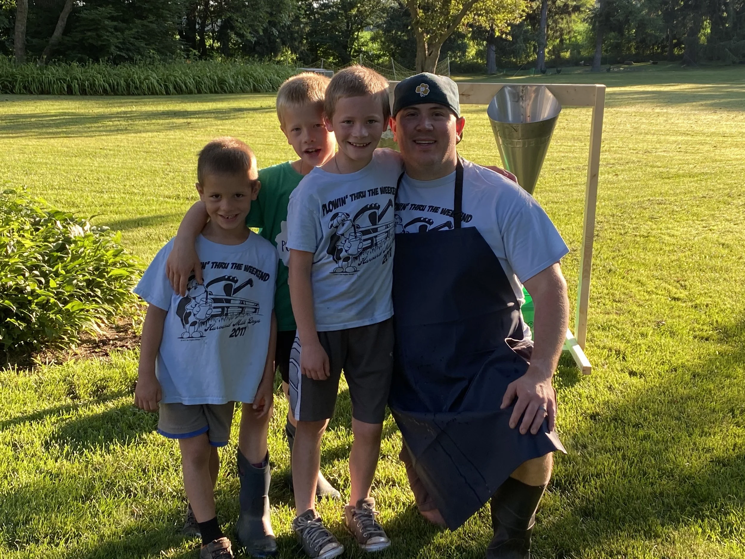  From left: Noah, Ian, Zachary, and Joe taken 15 minutes prior to their first chicken processing 