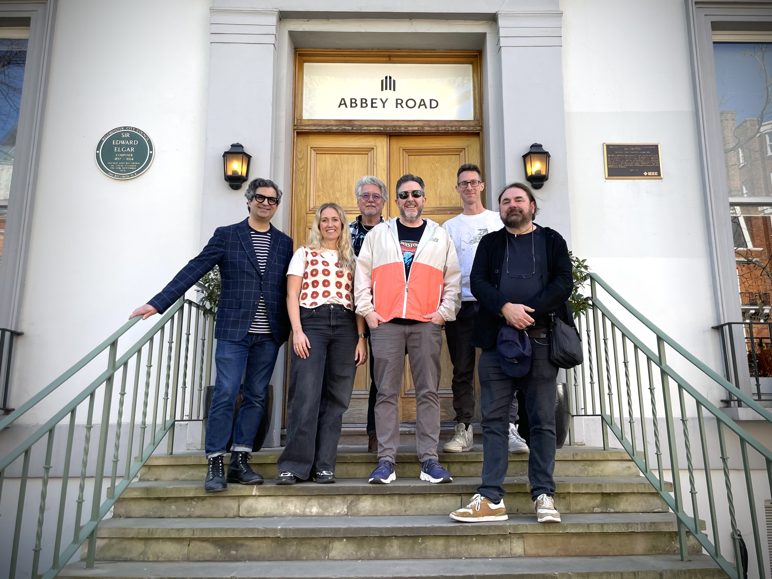 Brian Charles, Chloe Beth Smith, Pat Davey, Me, Tim Roe, Jeremy Stacey. At a studio in London.