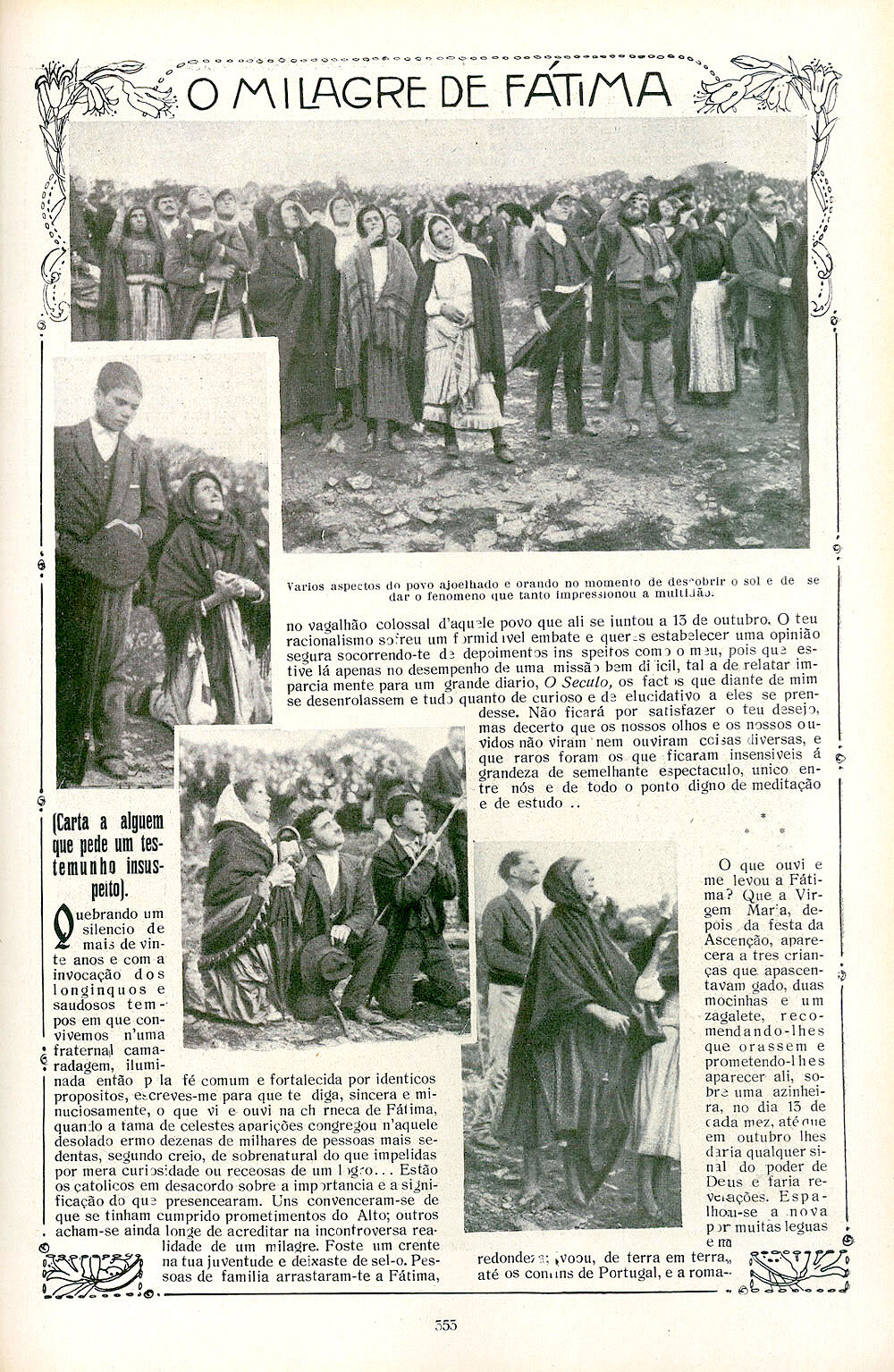 A newspaper article about the Fátima miracles 