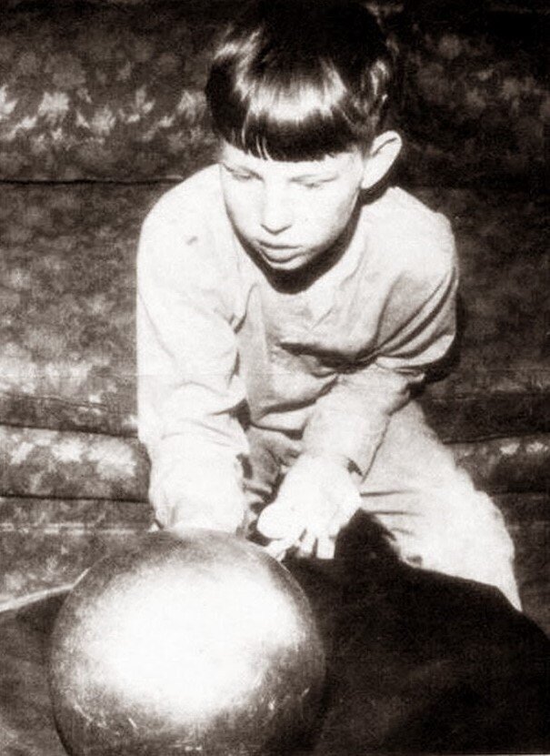 Wayne Betz, son of Antoine and Jerry, with the sphere