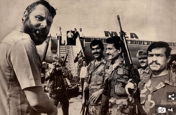 Terry Waite (left) in 1985, with the Lebonese army conducting hostage negotiations. 