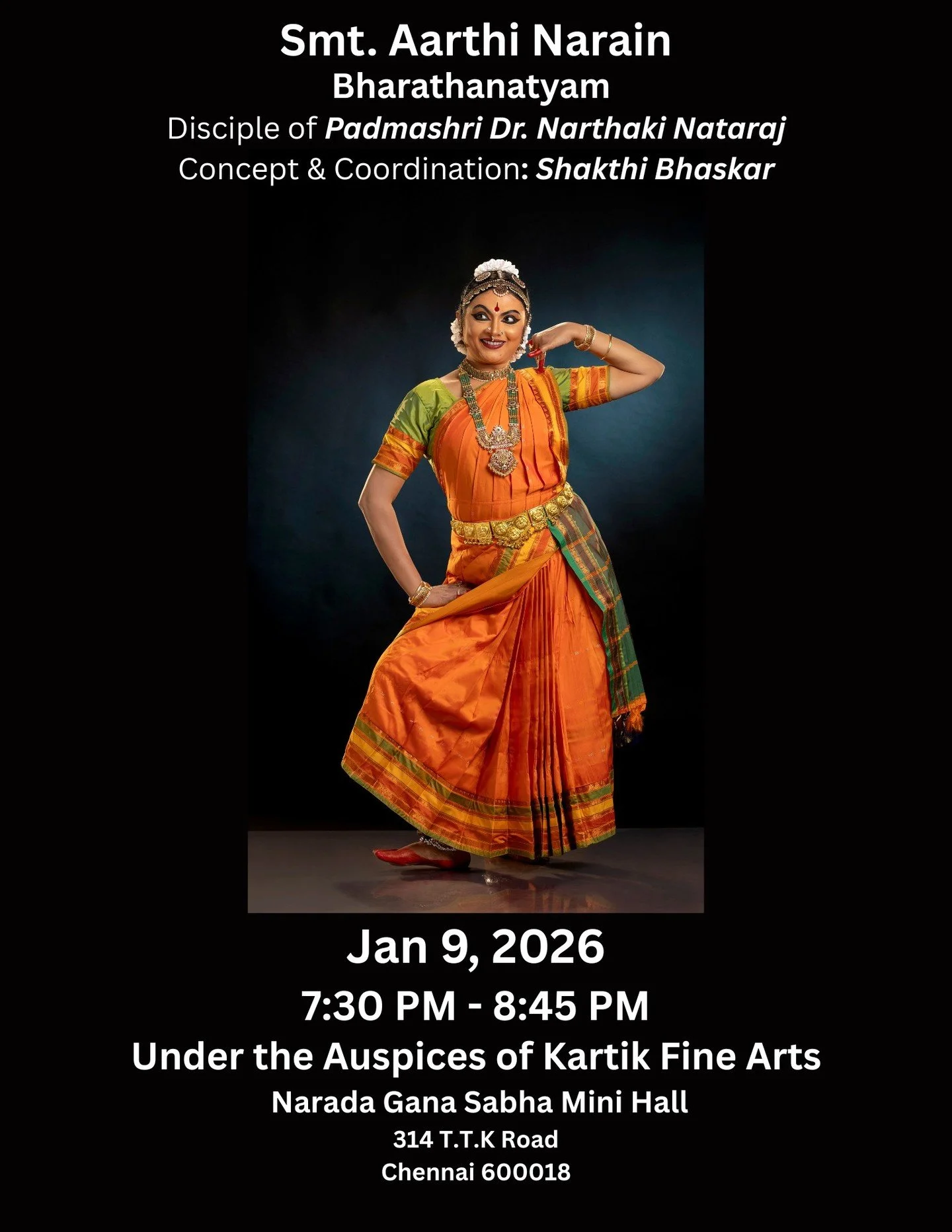 Looking forward to my last Margazhi 2025-2026 performance under the auspices of Kartik Fine Arts @kartikfinearts at Narada Gana Sabha Mini Hall on January 9 from 7:30 PM - 8:45 PM. All are welcome! Grateful for the amazing orchestra ensemble. 
Guru P