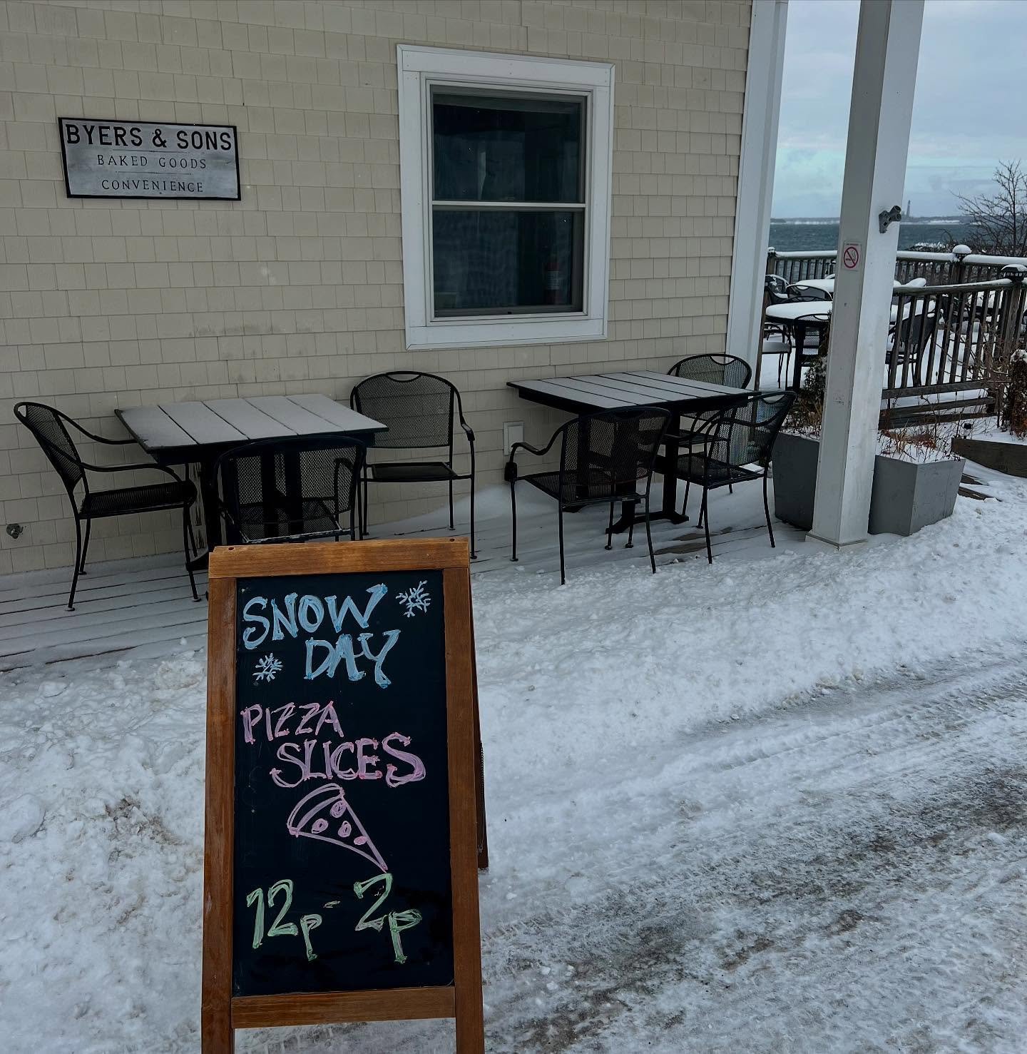 Winter wonderland! Stop by for Slices!
#snowflakes #shovels #pizza #slices