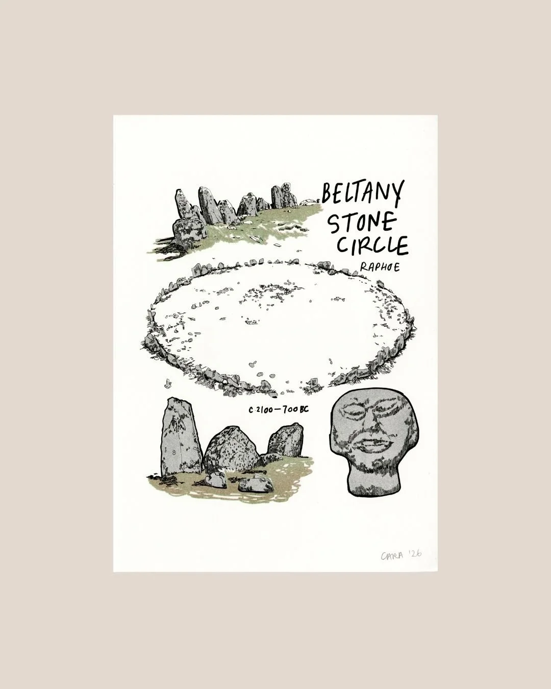 Beltany Stone Circle A4 or A3 Riso Print