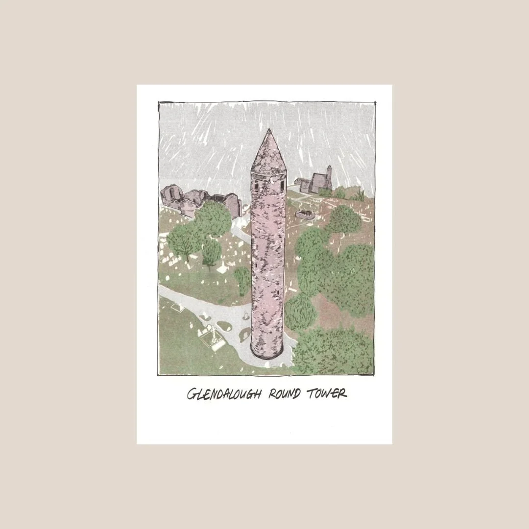Glendalough Round Tower A4 Risograph Print