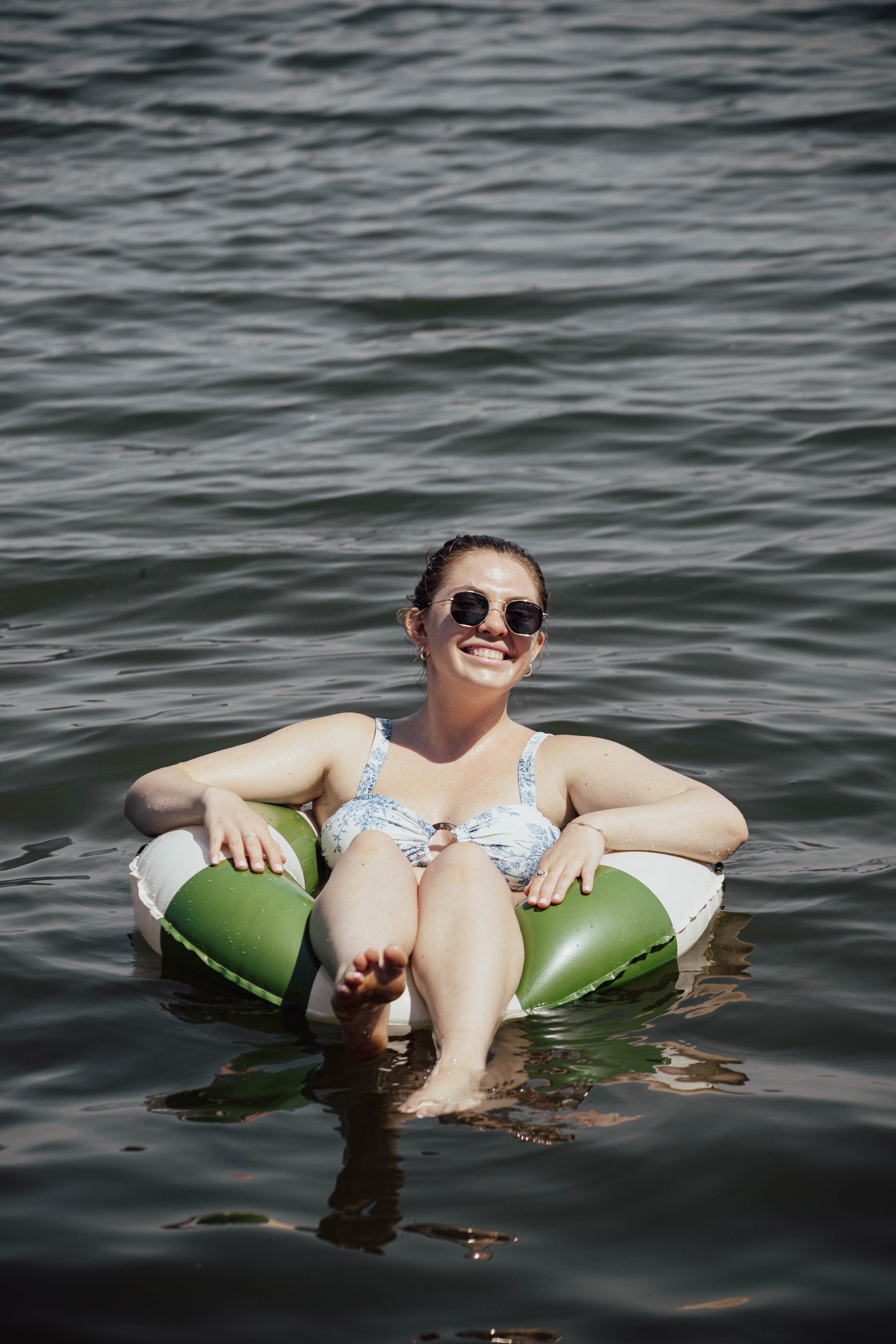 Abby enjoying our backyard lake