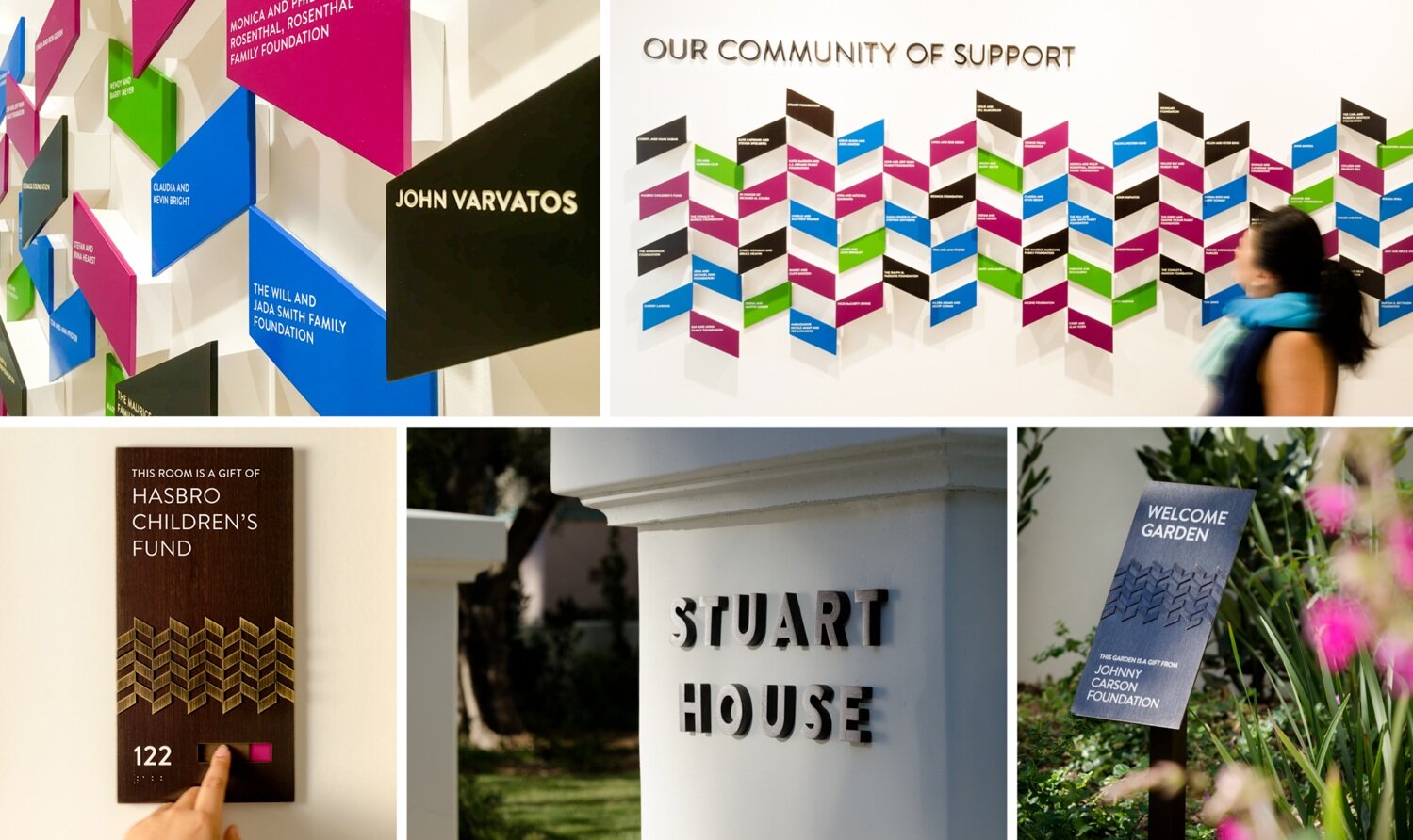 Stuart House. The idea of “what we make when we come together” was extended from the donor wall design to the entire donor and signage program.