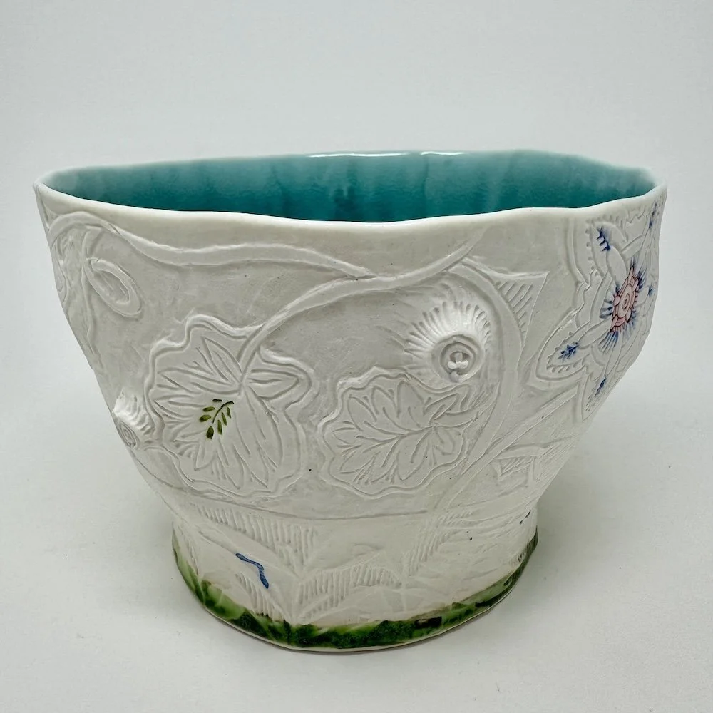 White Carved and Etched Bowl