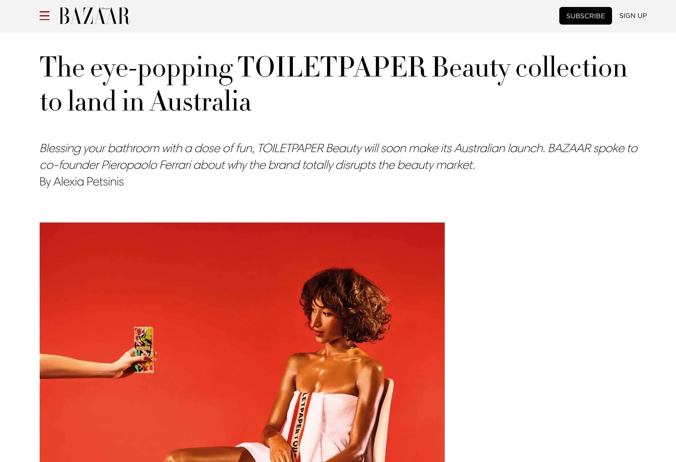 'The eye-popping TOILETPAPER Beauty collection to land in Australia' - HAPRER'S BAZAAR AUSTRALIA (2022)