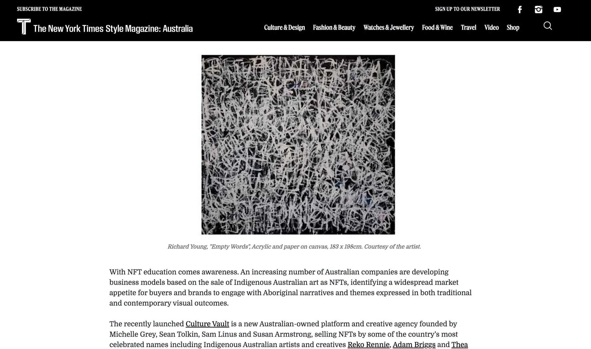 'Indigenous Art Launches into the NFT Metaverse' - NY TIMES STYLE MAGAZINE AU (2022)