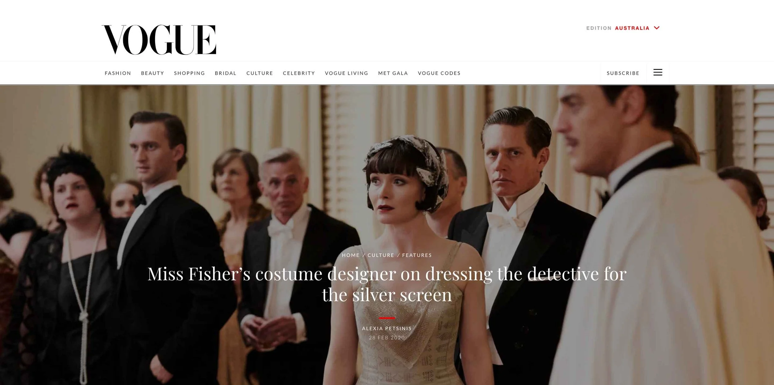 'Miss Fisher’s costume designer on dressing the detective for the silver screen' - VOGUE AUSTRALIA (2020)