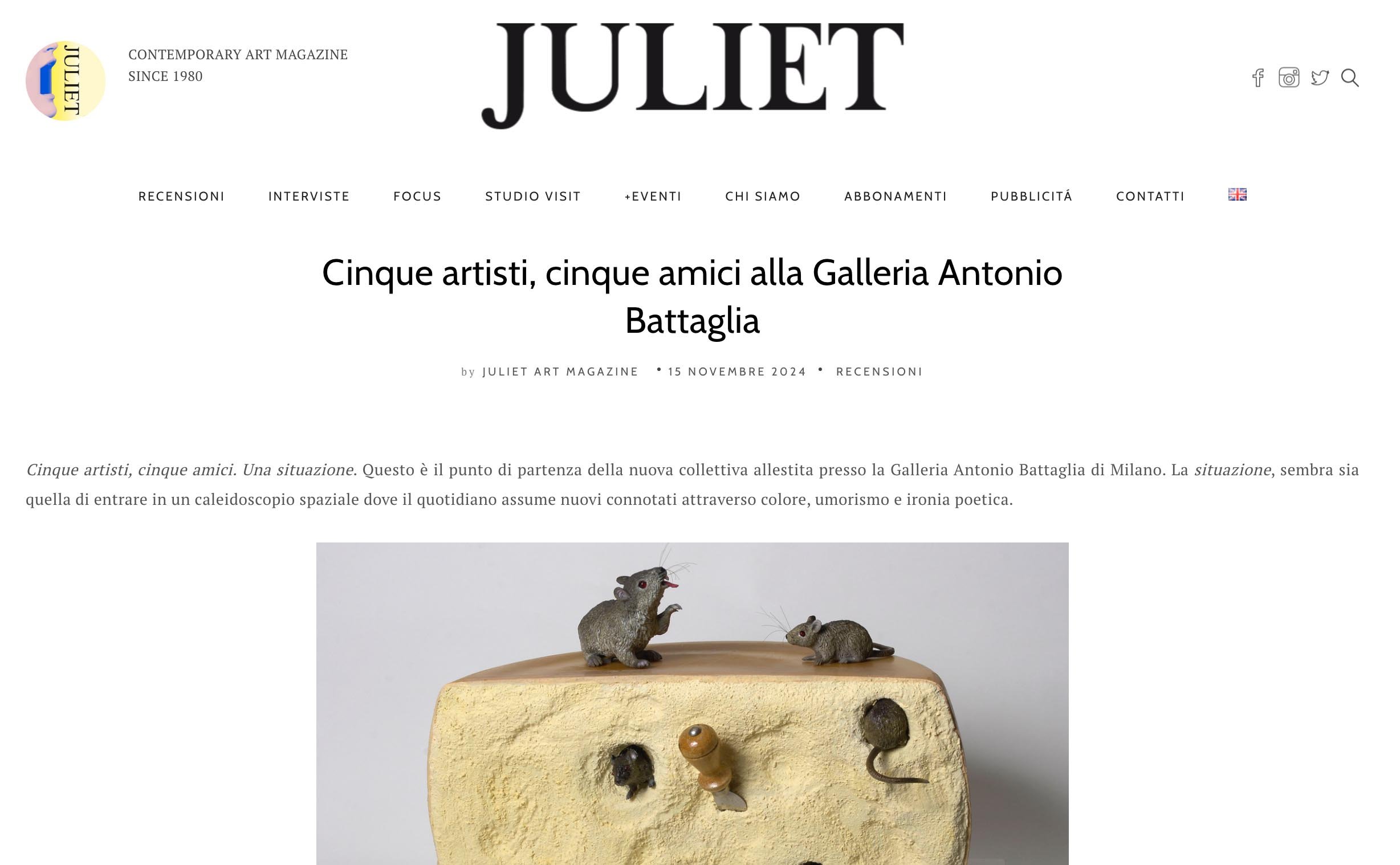 'Cinque artisti, cinque amici', JULIET ART MAGAZINE (ITALY), 2024