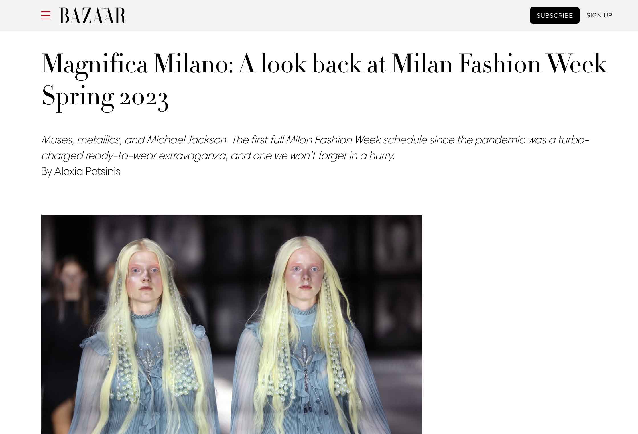 'Magnifica Milano: A look back at Milan Fashion Week Spring 2022' - HARPER'S BAZAAR AUS (2022)